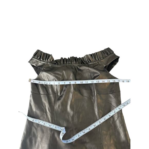 Venus Black Faux Leather Off the Shoulder Ruffle Party‎ Mini Dress Size 12 - Picture 9 of 10